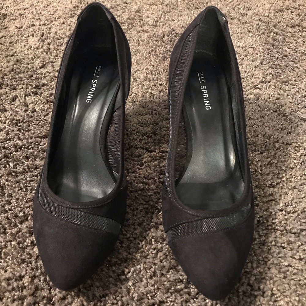 Call it spring black suede/mesh heels